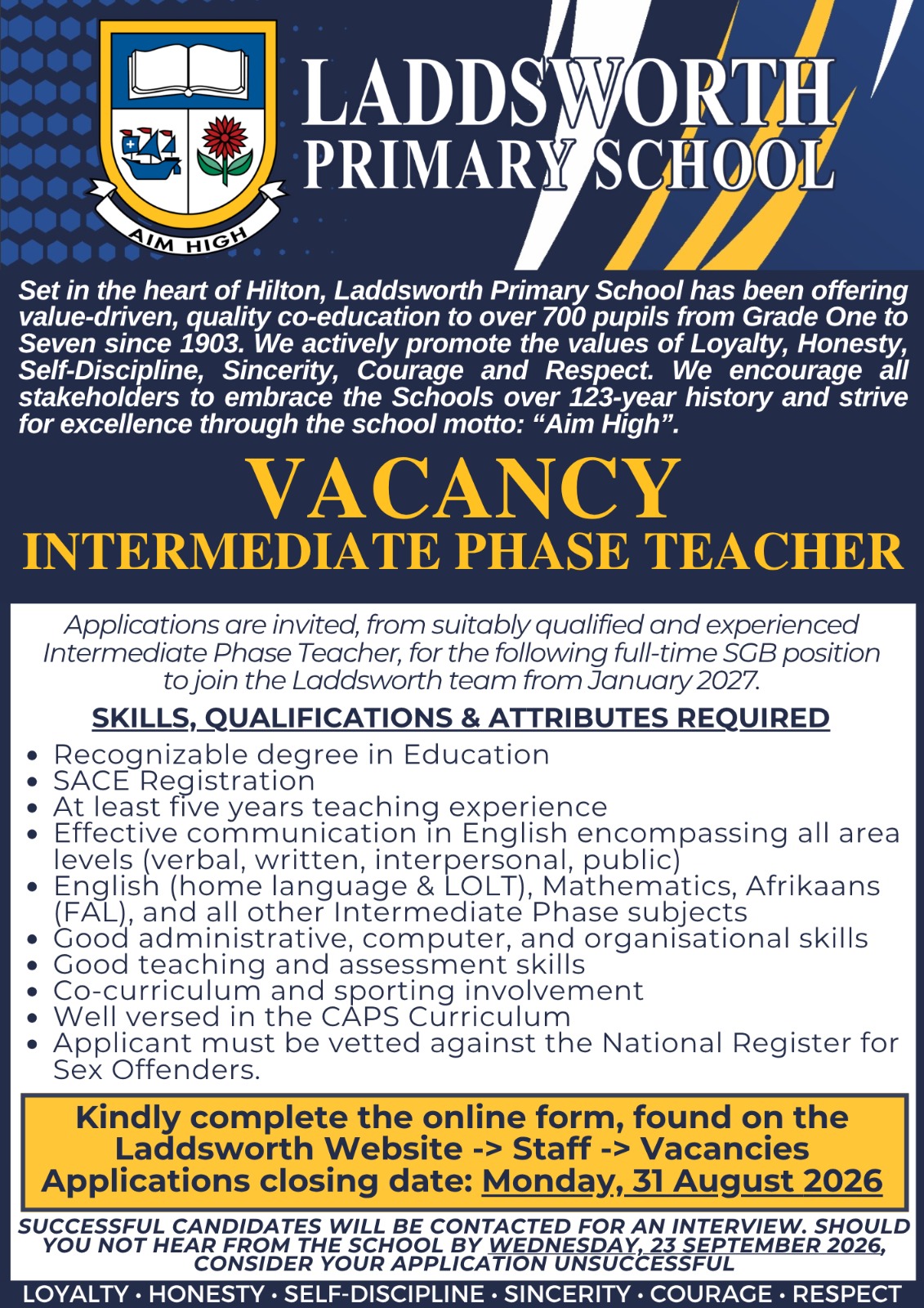 ladds vacancy august 2026